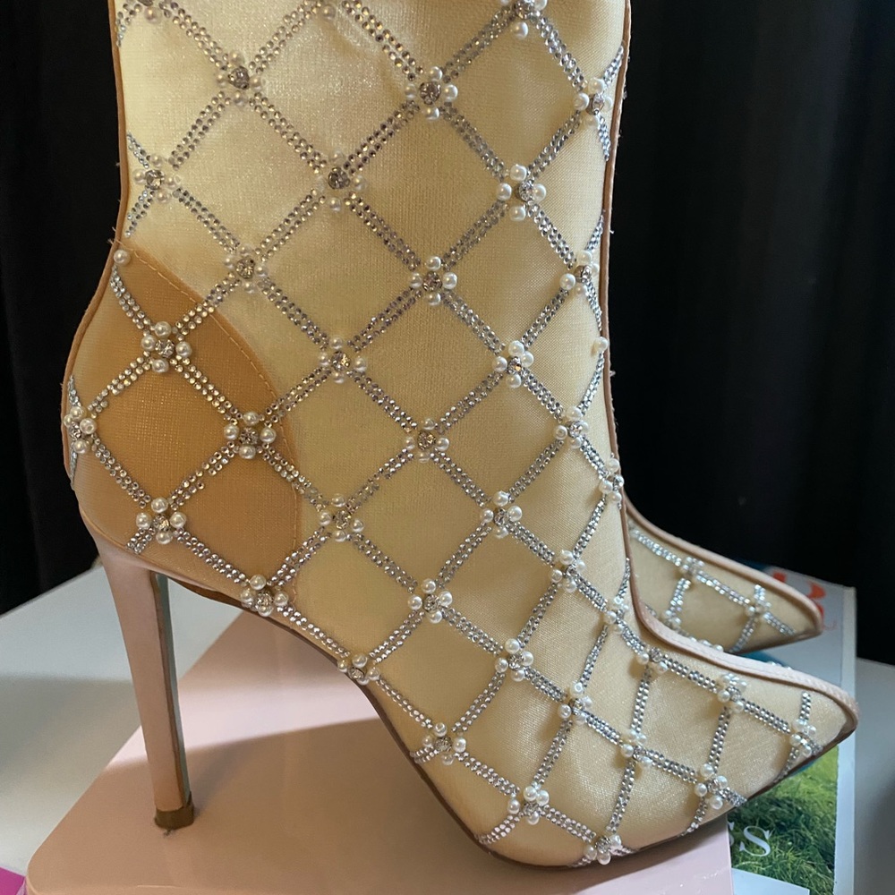 Betsey Johnson Gold and Silver Embellished Heeled Boots